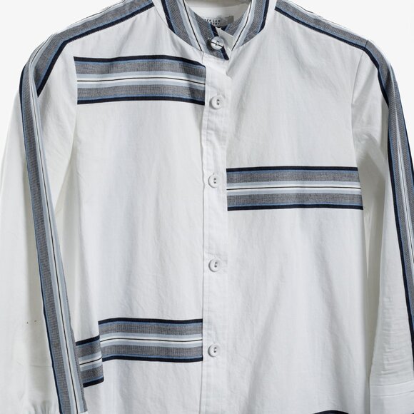 Derek Lam White Cotton Button Down w/ Blue Striped Panels - Picture 3 of 10